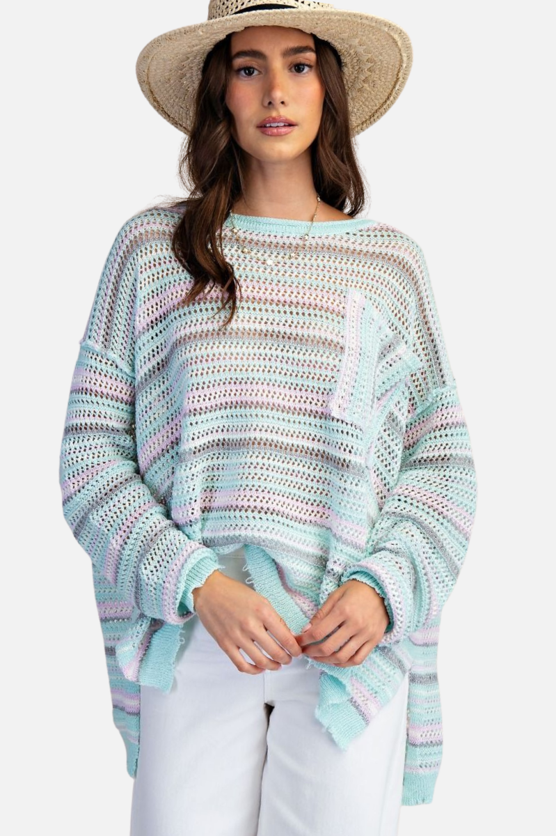 Stripe Crochet Sweater - Aqua Blue