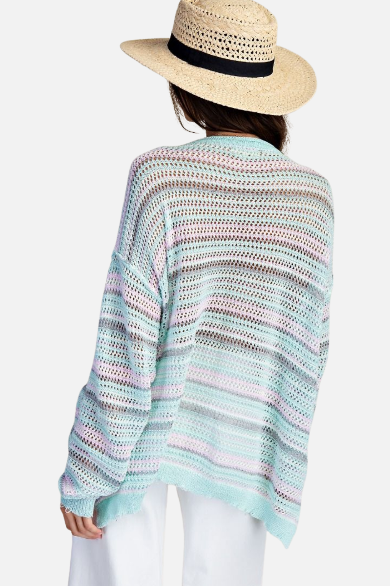 Stripe Crochet Sweater - Aqua Blue