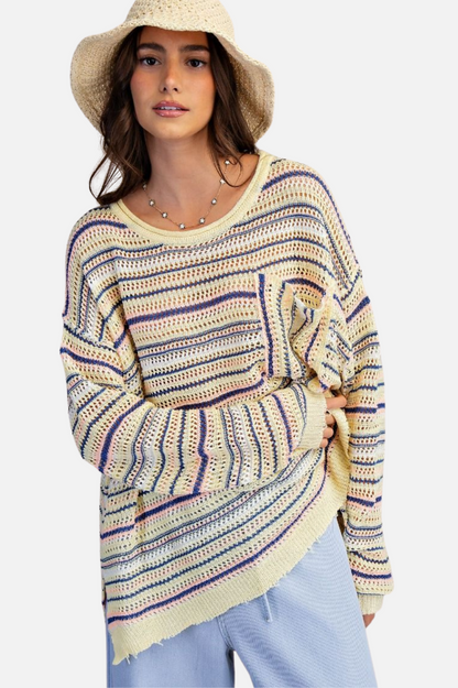 Stripe Crochet Sweater - Banana Blue