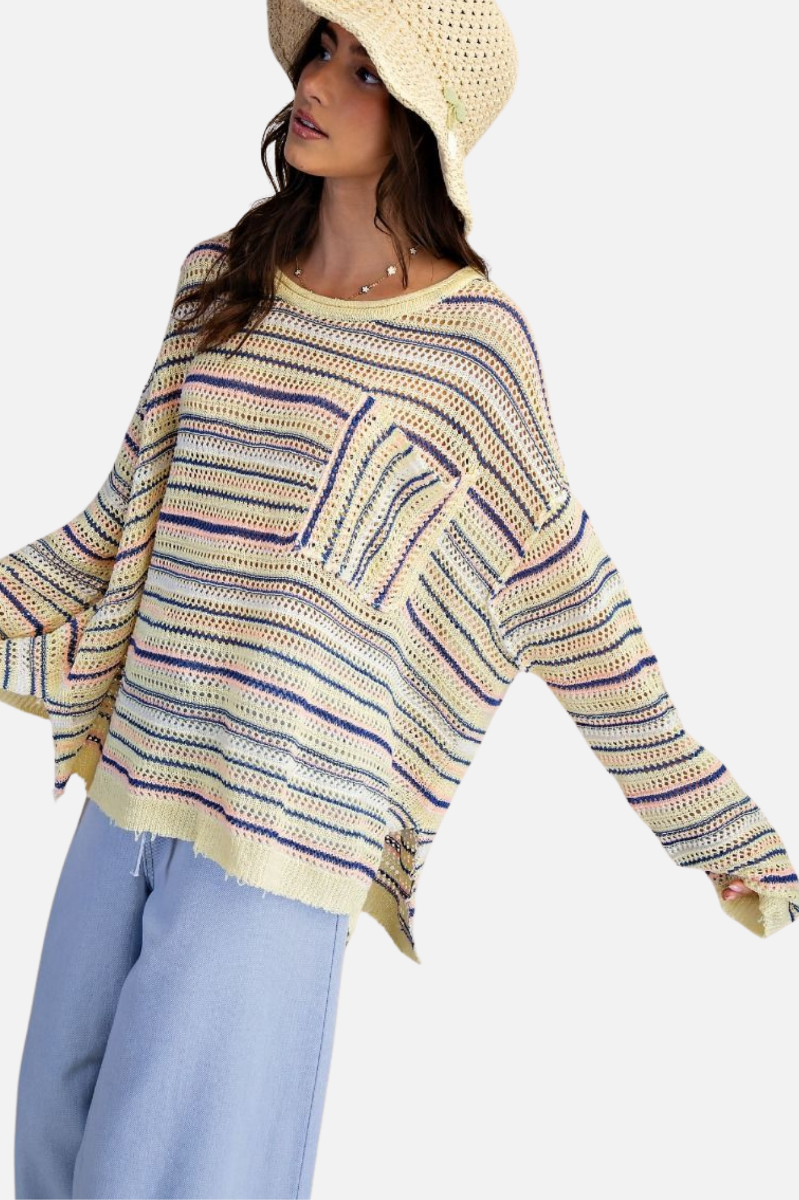 Stripe Crochet Sweater - Banana Blue