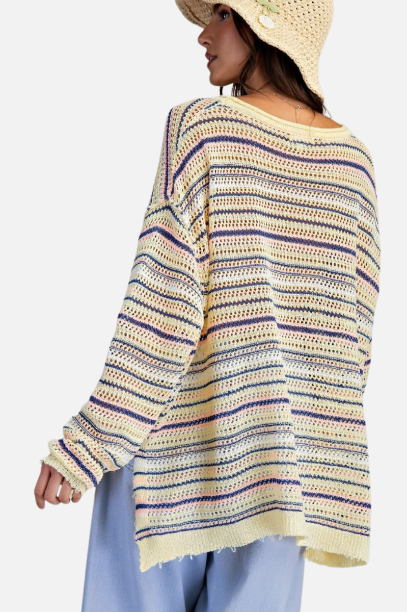 Stripe Crochet Sweater - Banana Blue