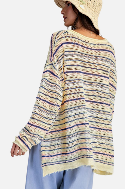 Stripe Crochet Sweater - Banana Blue