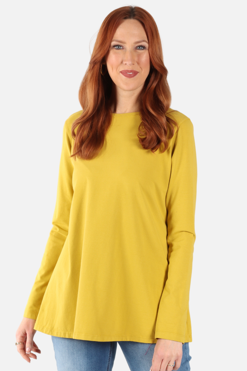Stretch Knit A-Line Tunic - Mustard Green