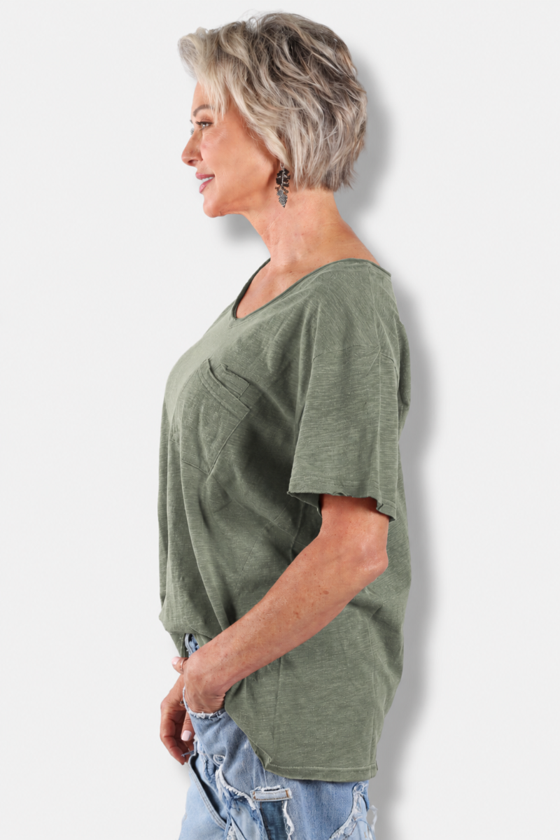 Moon Dance V-Neck Tee - Olive