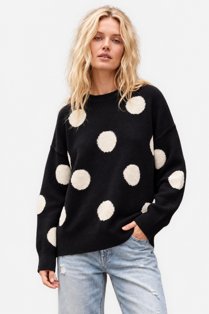 Textured Polka Dot Sweater - Black & Ivory