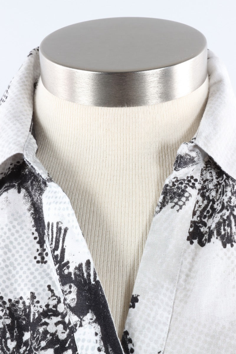 Shirt Dress - Grey Floral Linen
