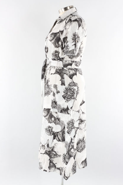 Shirt Dress - Grey Floral Linen