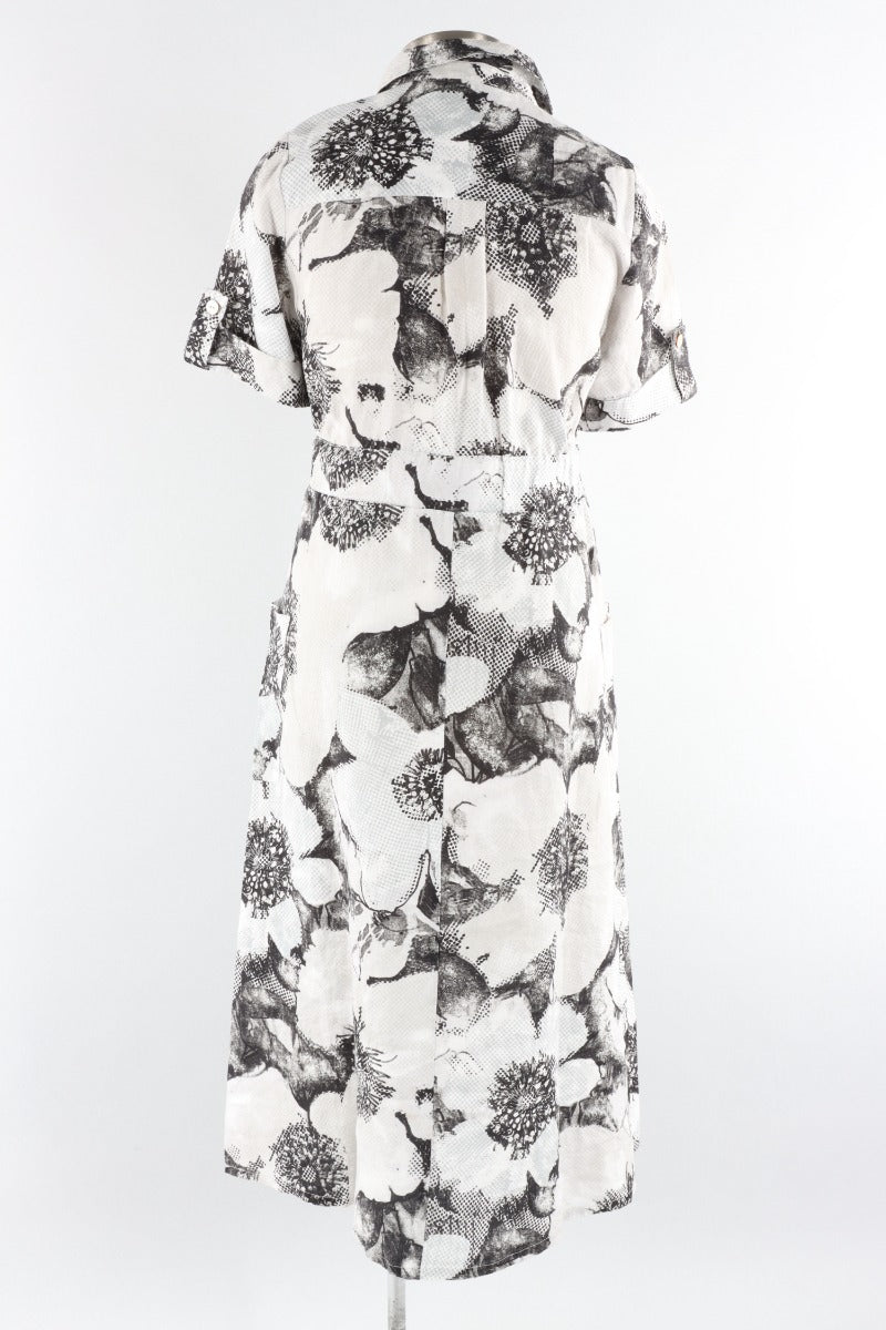 Shirt Dress - Grey Floral Linen