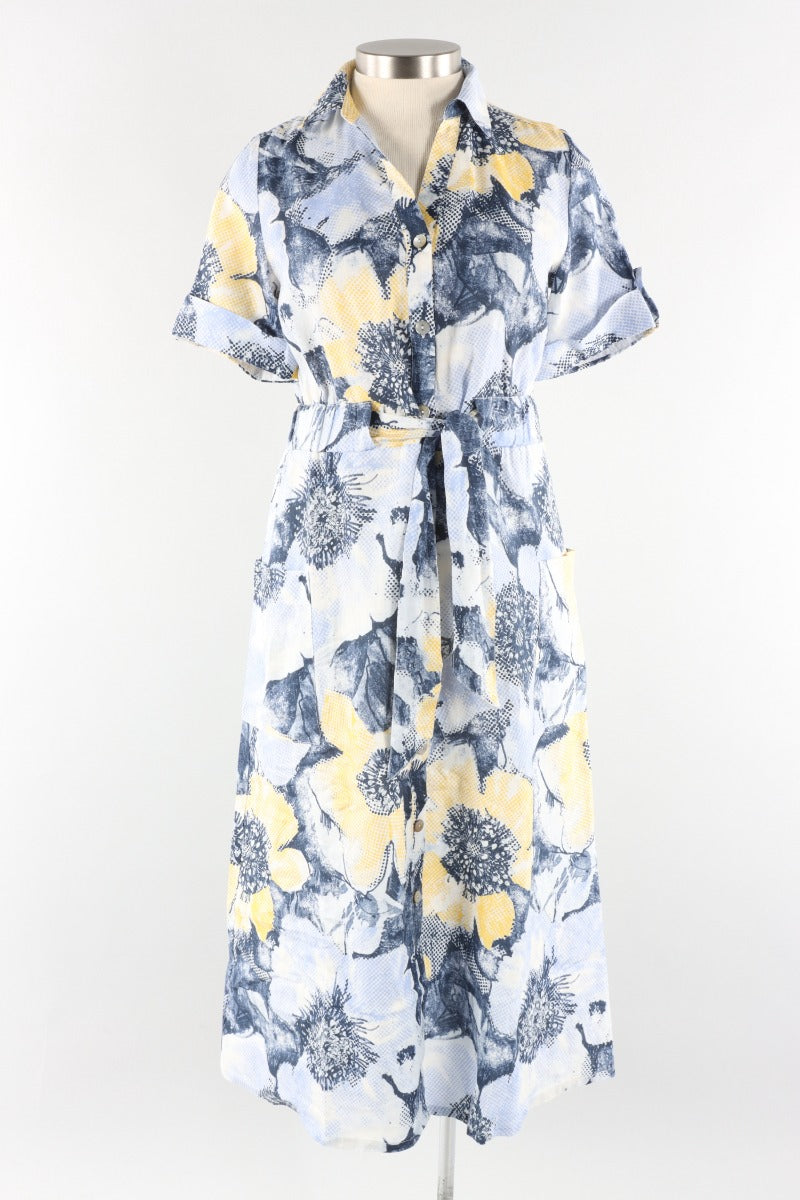 Shirt Dress - Navy Floral Linen