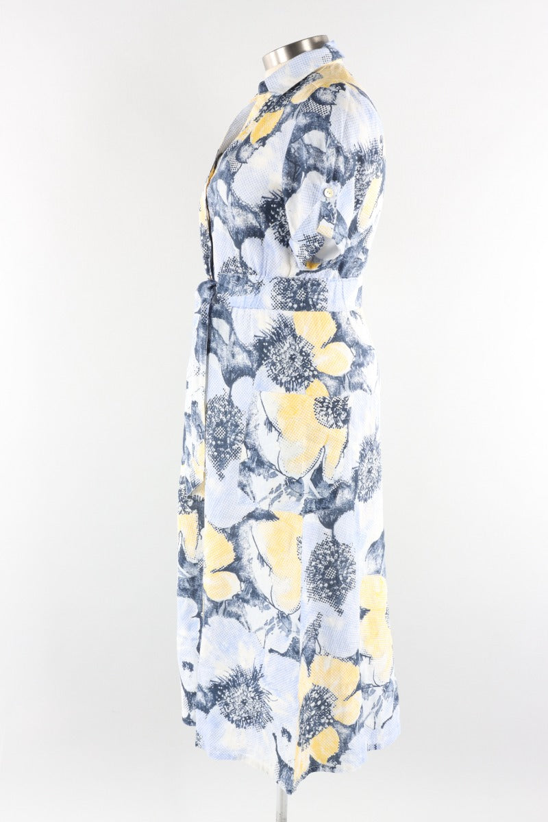 Shirt Dress - Navy Floral Linen