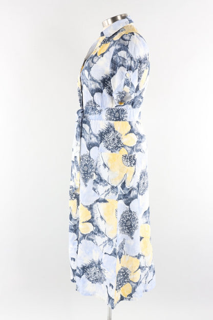 Shirt Dress - Navy Floral Linen
