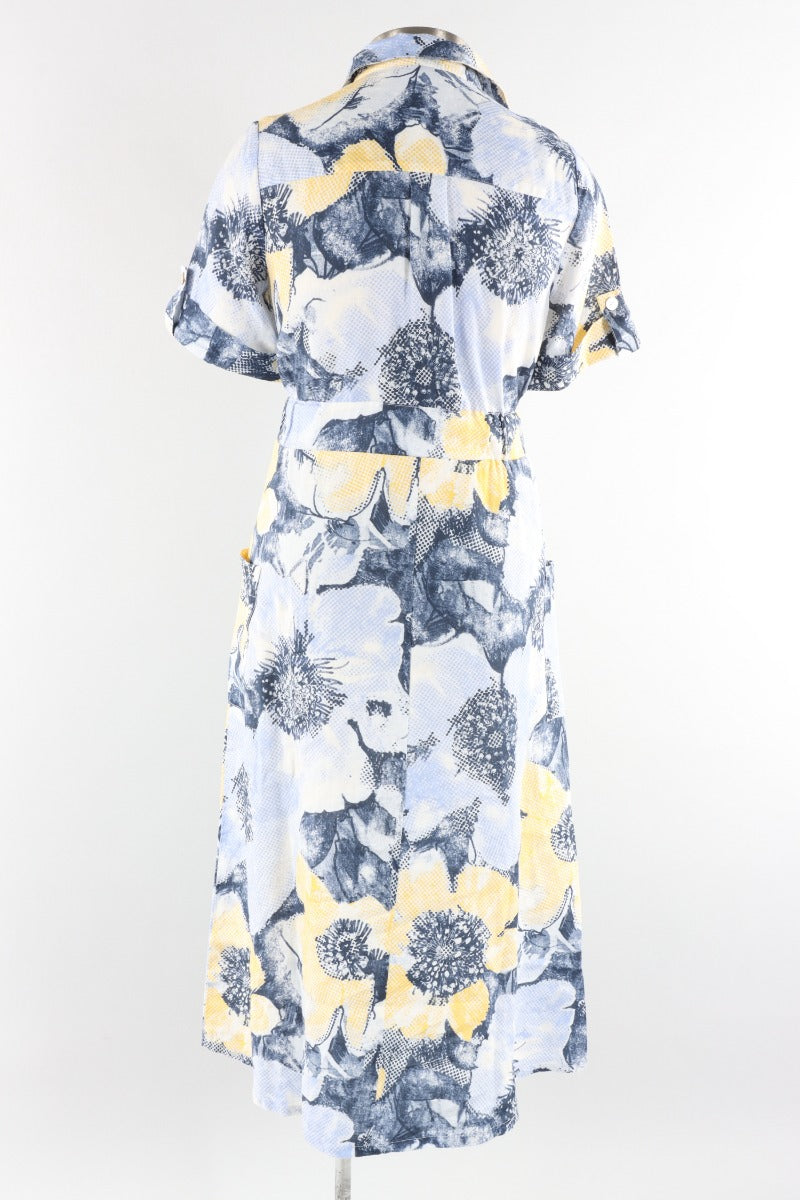 Shirt Dress - Navy Floral Linen