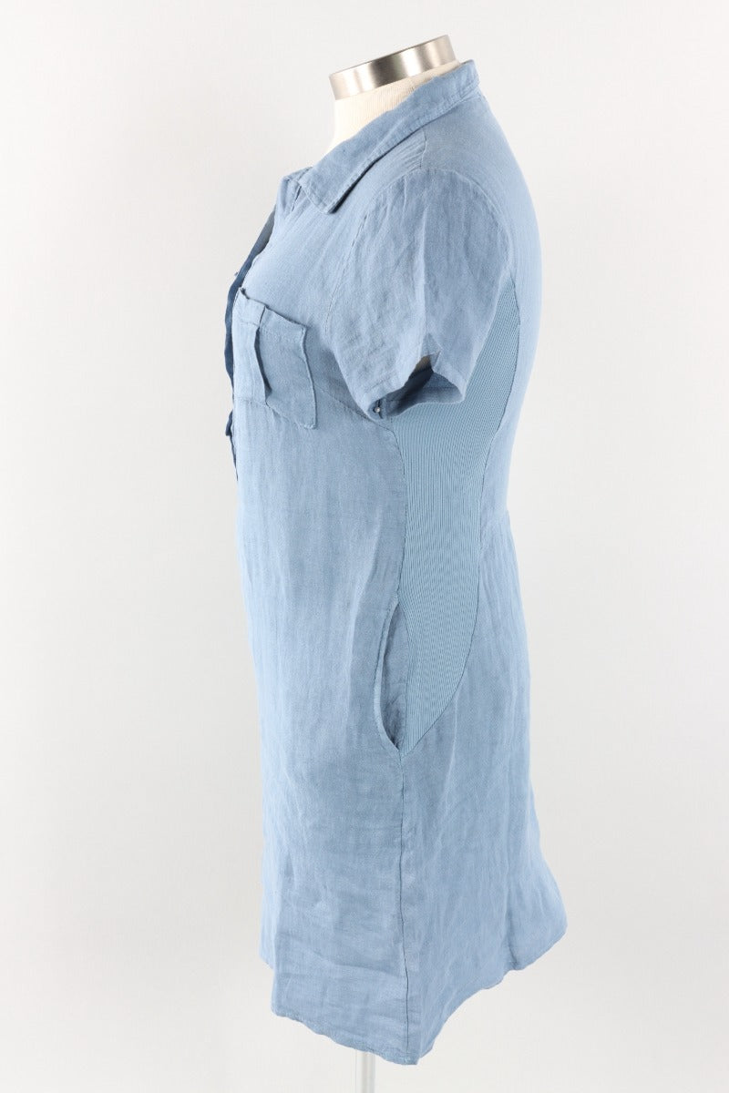 Button Front Shirt Dress - Denim