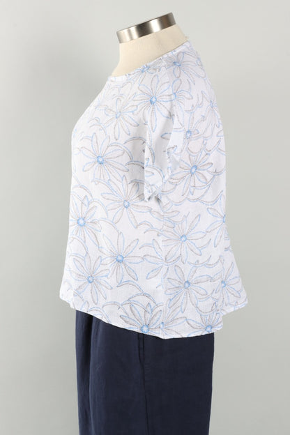 High Low Top - White Daisy Linen