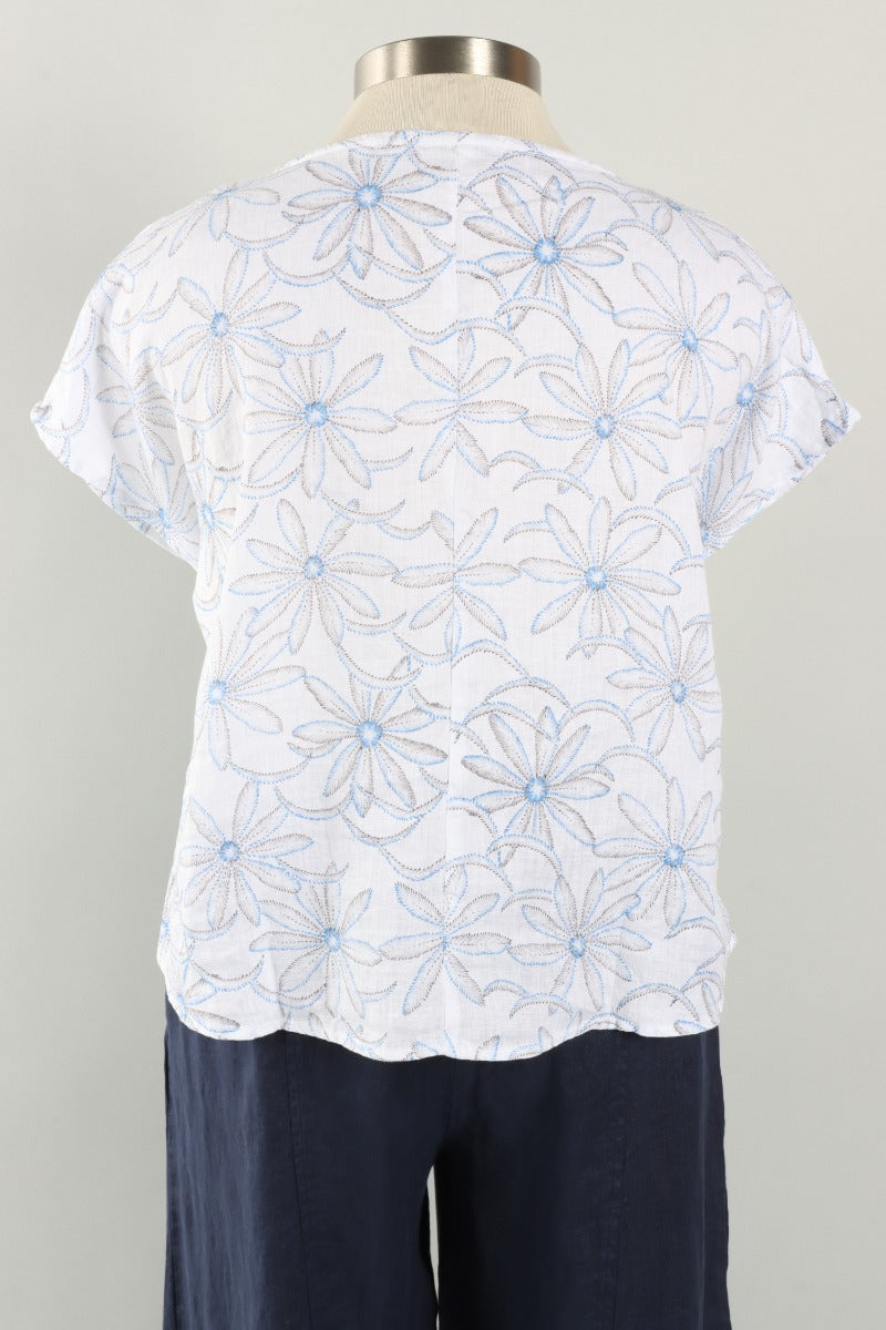 High Low Top - White Daisy Linen
