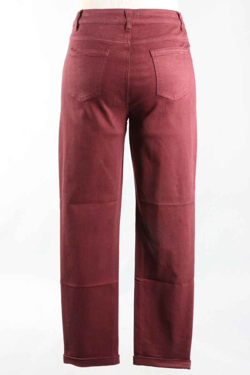 Cuff Hem Twill Jean - Cabernet