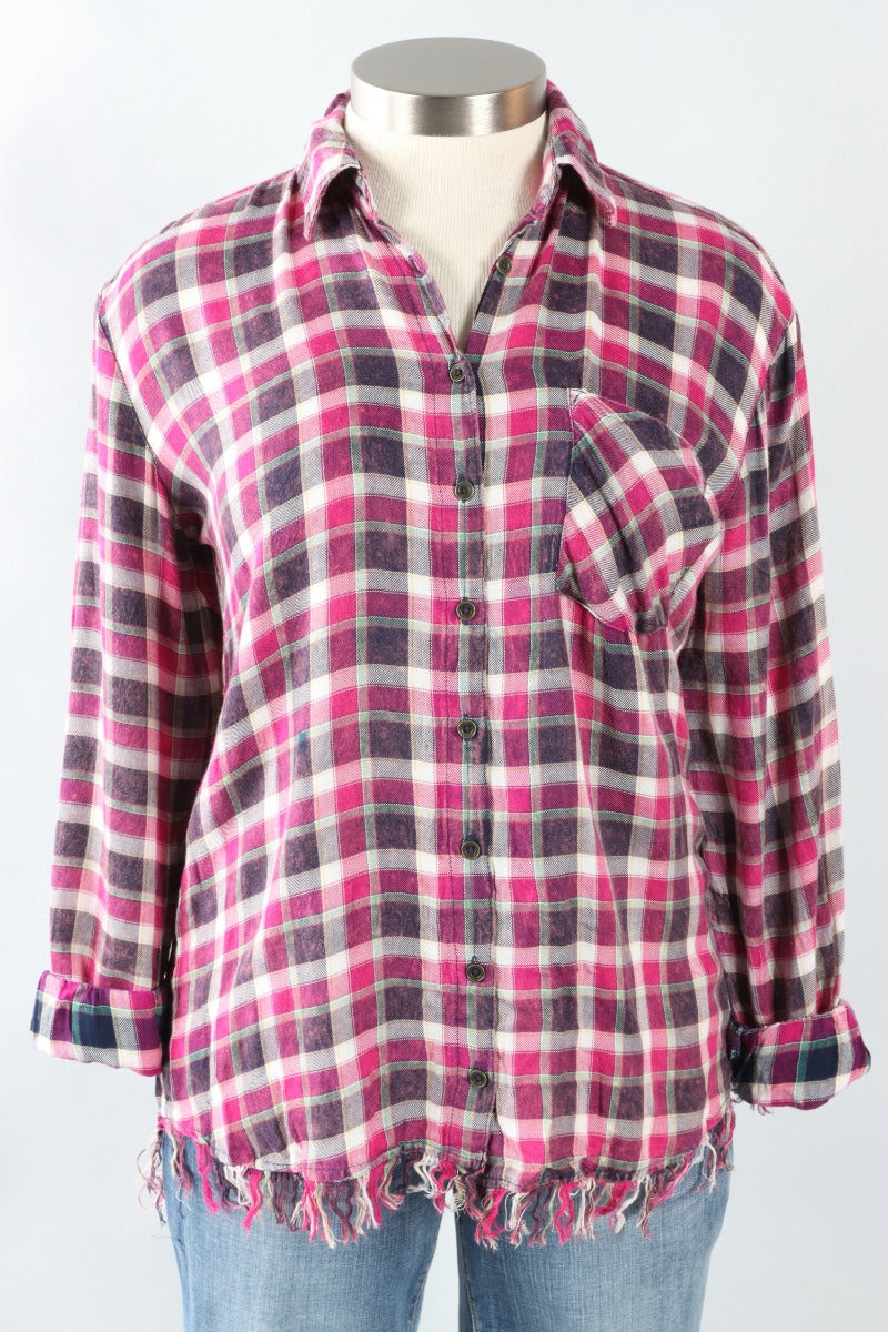 Fringe Hem Flannel - Navy