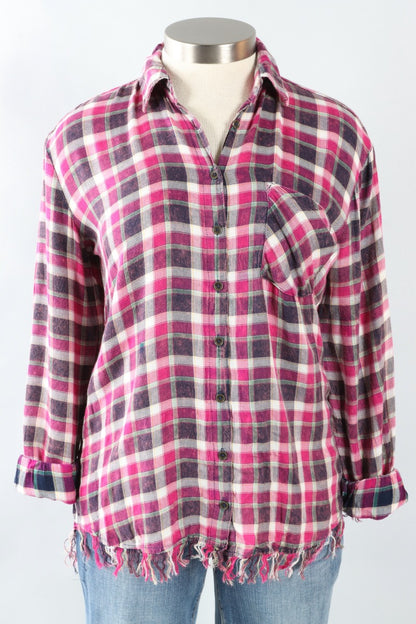 Fringe Hem Flannel - Navy