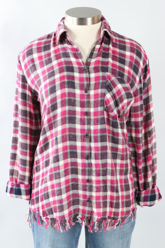 Fringe Hem Flannel - Navy