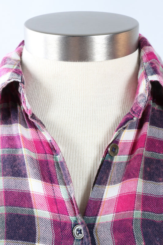 Fringe Hem Flannel - Navy