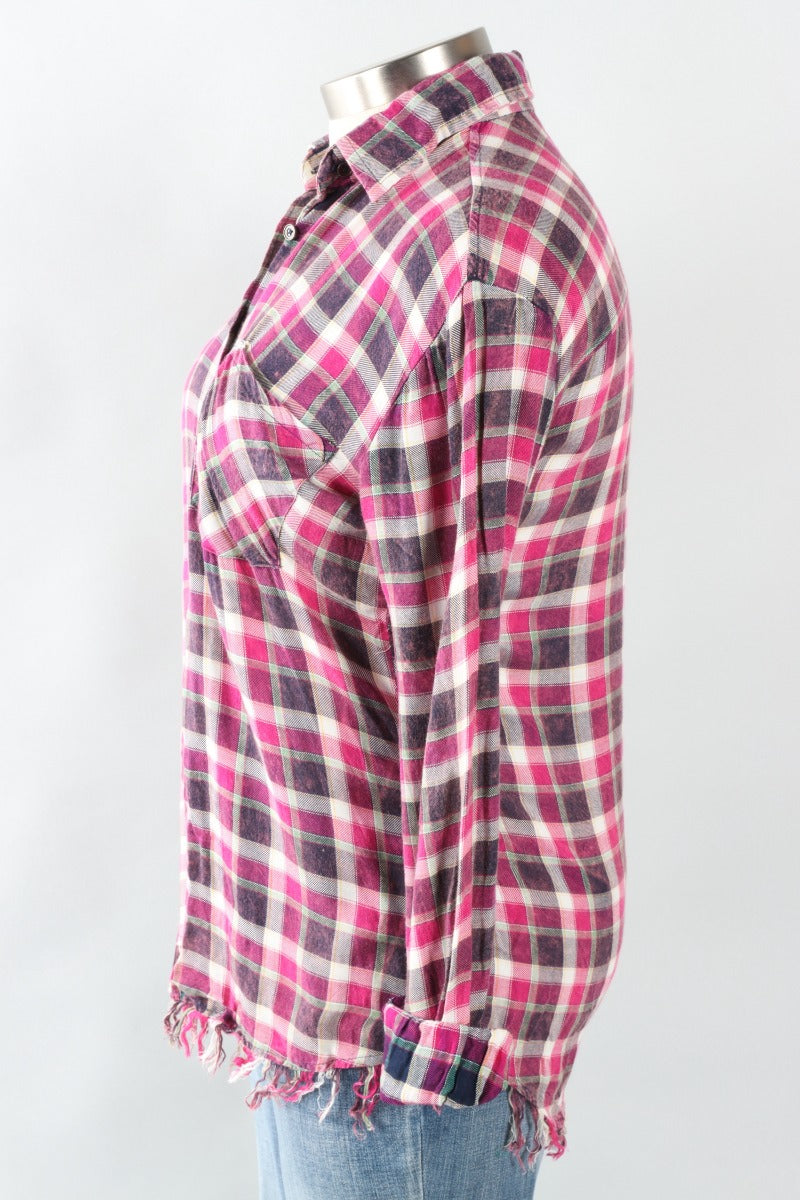 Fringe Hem Flannel - Navy