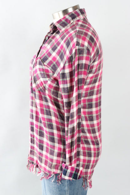 Fringe Hem Flannel - Navy
