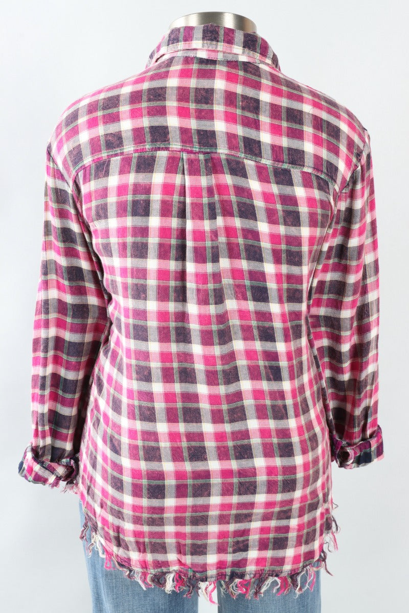 Fringe Hem Flannel - Navy