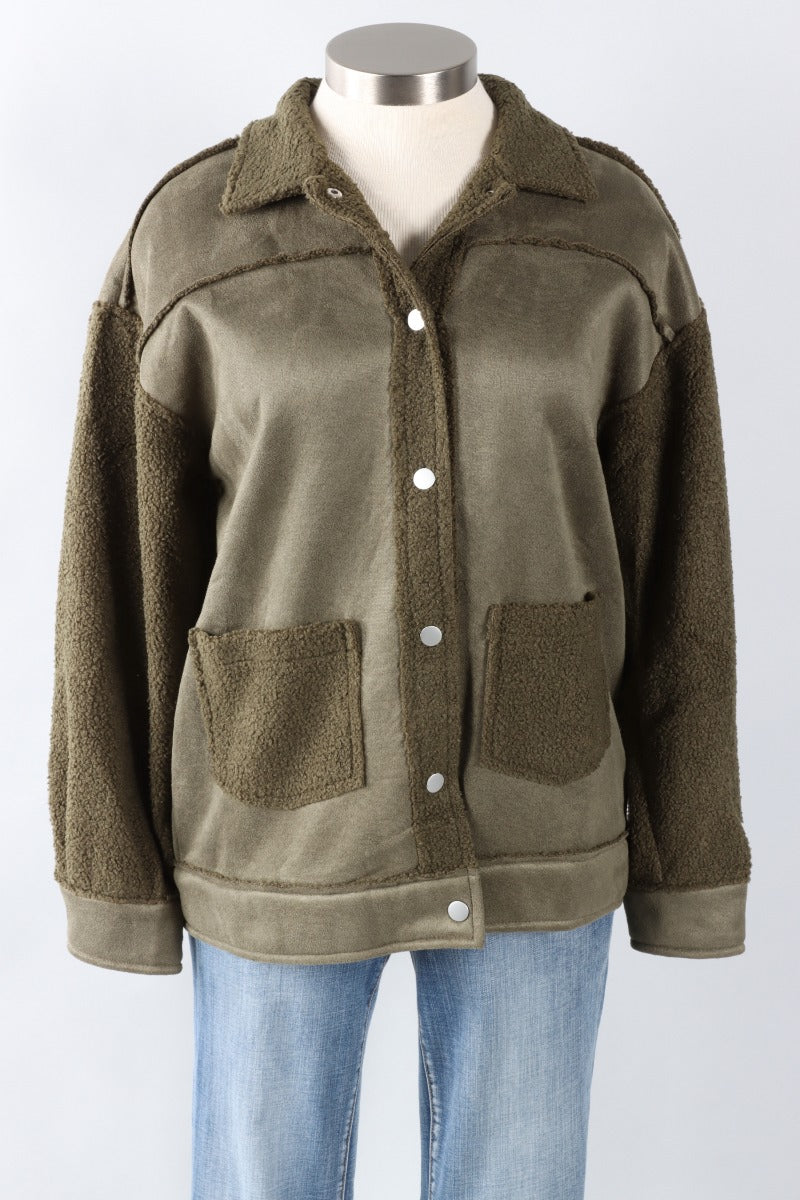 Faux Suede Jacket - Olive