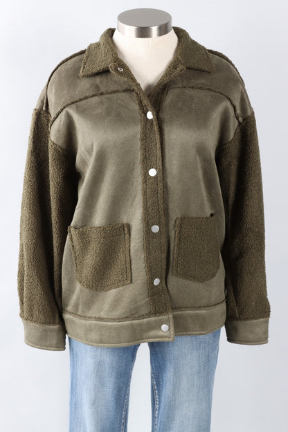 Faux Suede Jacket - Olive