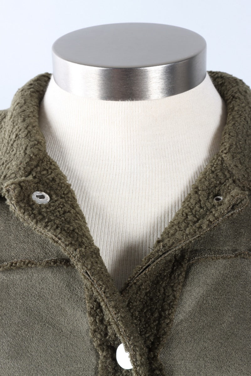 Faux Suede Jacket - Olive