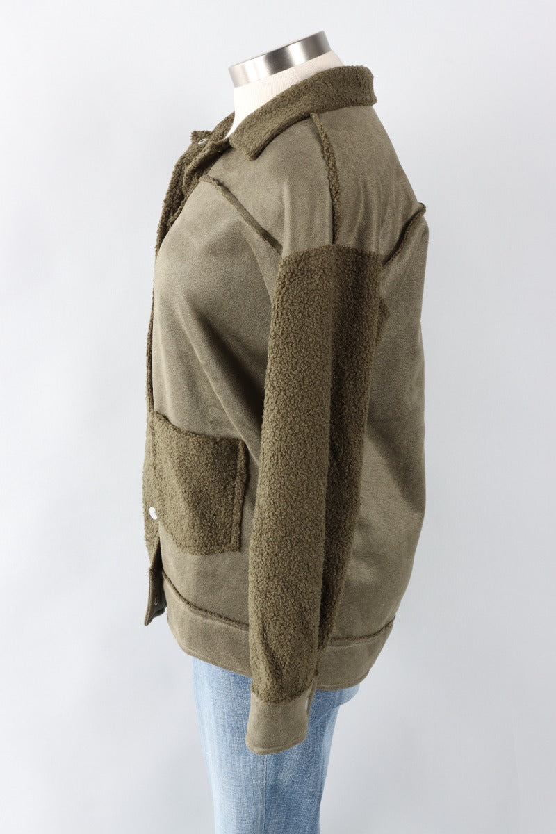 Faux Suede Jacket - Olive