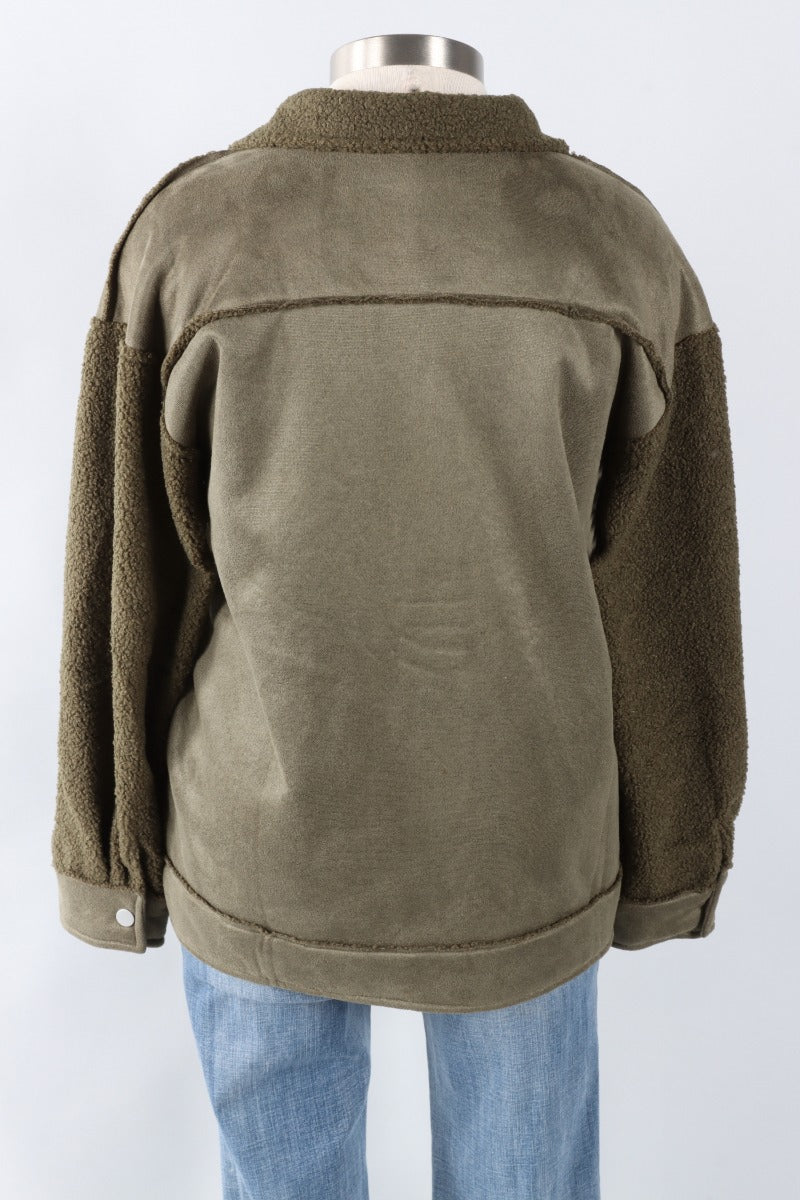 Faux Suede Jacket - Olive