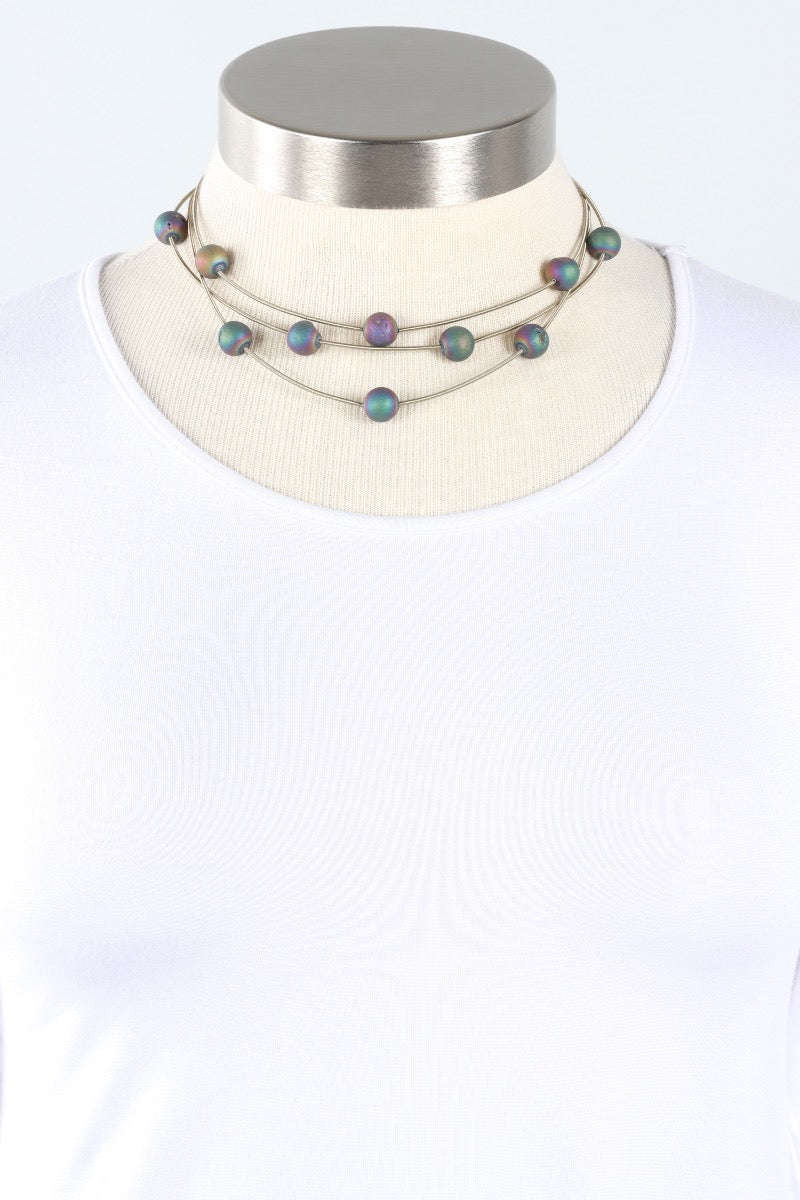 Three Strand Necklace - Bronze & Geode Stones