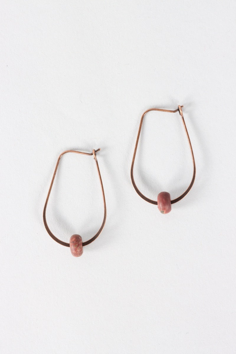 Small Beaded Hoop Earring - Bronze & Burgundy