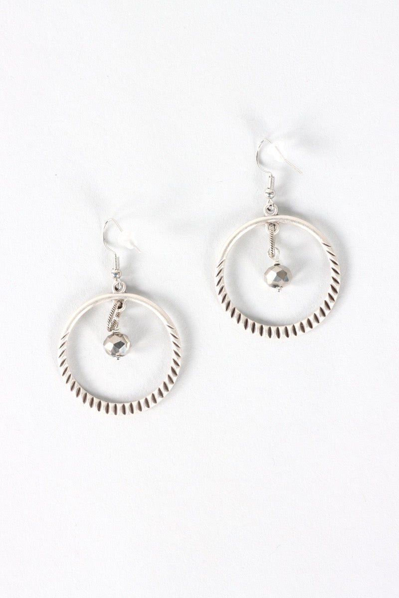 Suspended Bead Hoop Earring - Silver