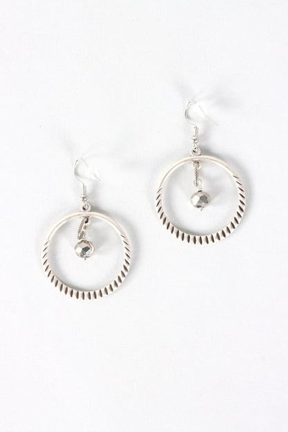 Suspended Bead Hoop Earring - Silver