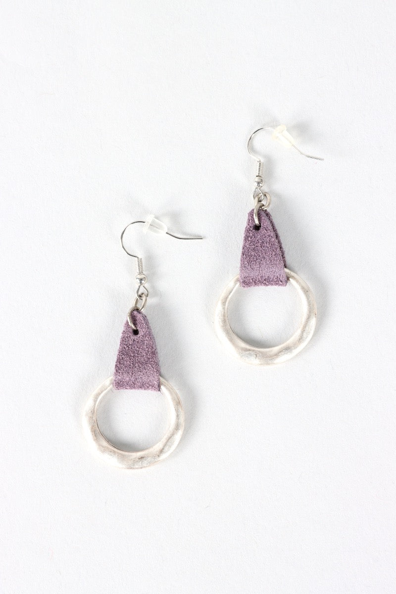 Leather Loop Earring - Purple