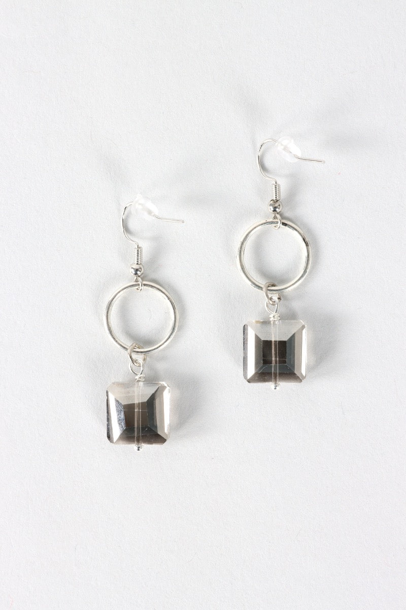 Faceted Square Earring - Silver