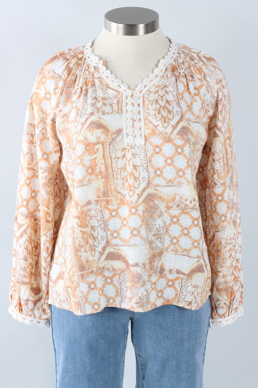 Lace Trim Blouse - Papaya
