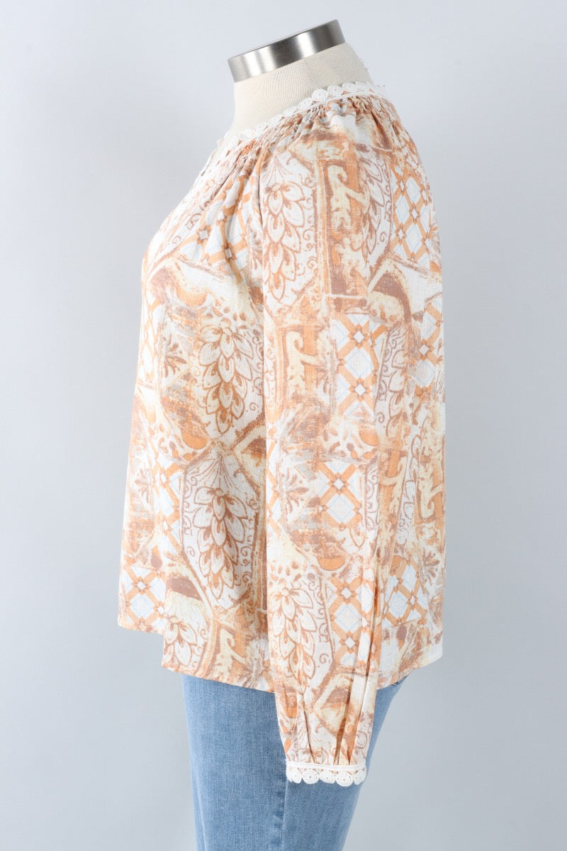Lace Trim Blouse - Papaya
