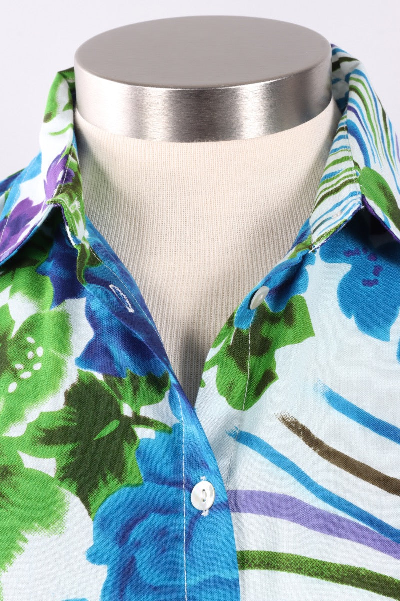 Tea Button Down Shirt - Floral Stripe
