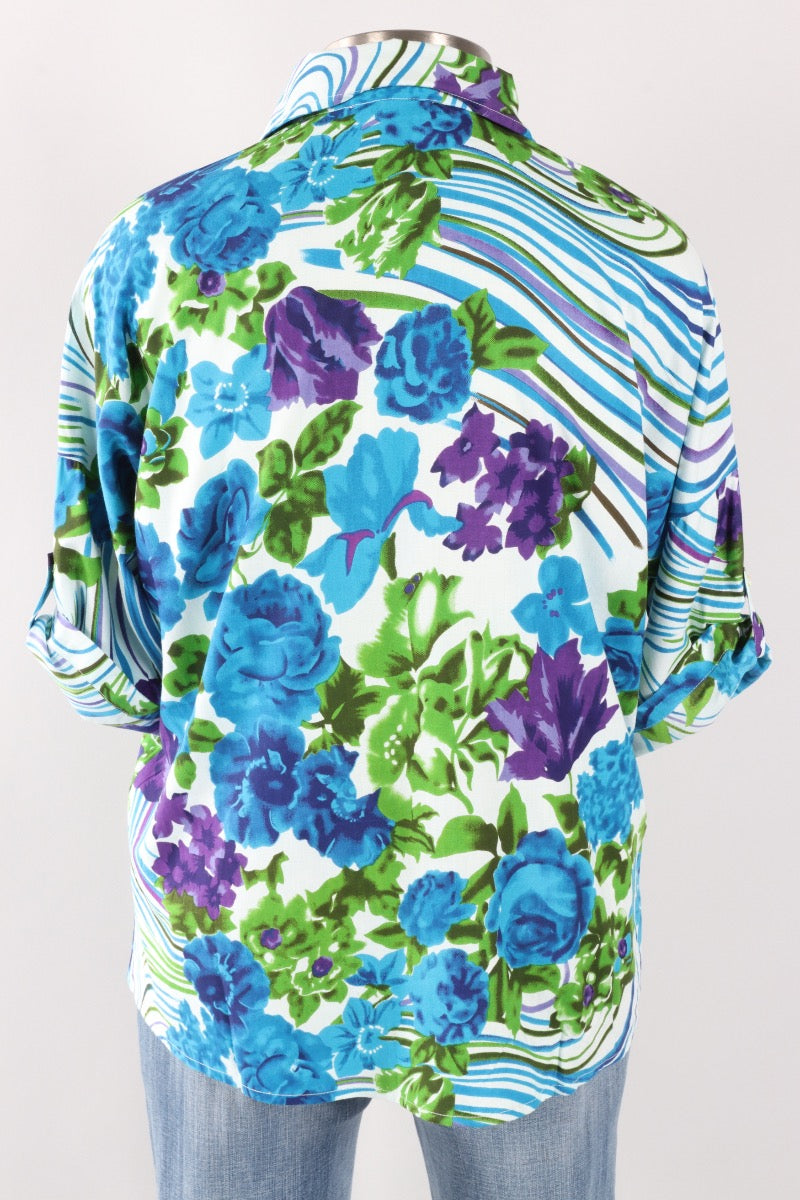 Tea Button Down Shirt - Floral Stripe
