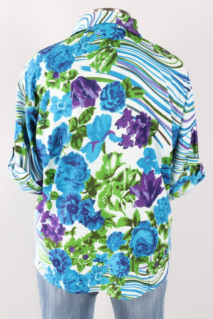 Tea Button Down Shirt - Floral Stripe