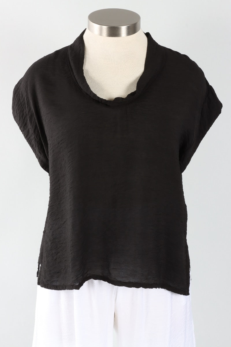 Short Sleeve Cowl Top - Black Parachute