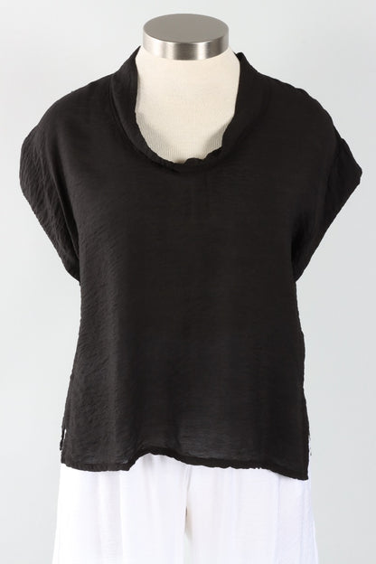 Short Sleeve Cowl Top - Black Parachute