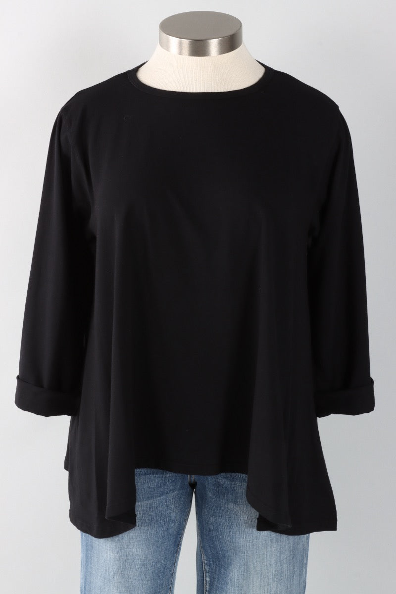 Stretch Knit Longer Angel Tee - Black