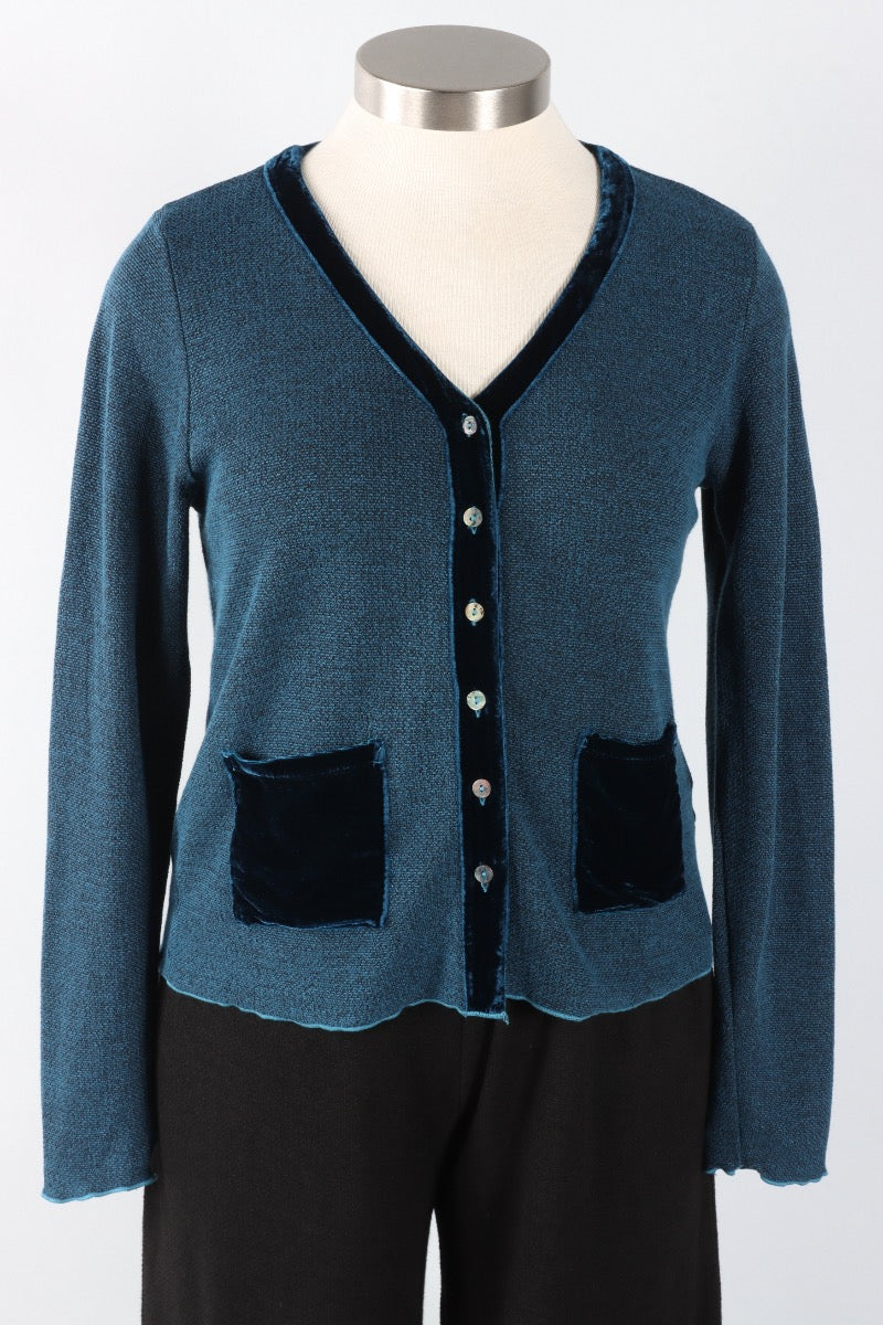 Crop Pocket Cardi - Peacock Marled Sweater Knit