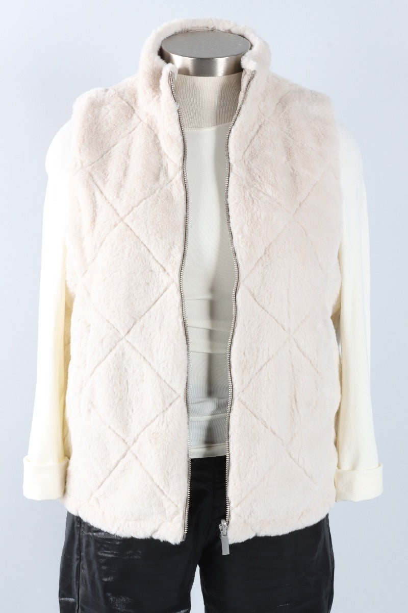 Reversible Faux Fur Vest - Greige