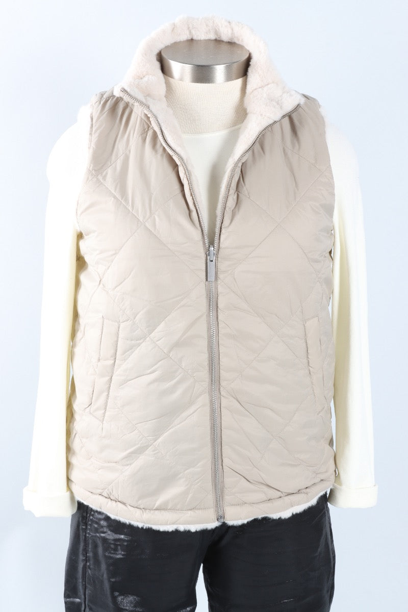 Reversible Faux Fur Vest - Greige