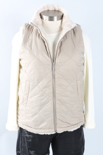 Reversible Faux Fur Vest - Greige